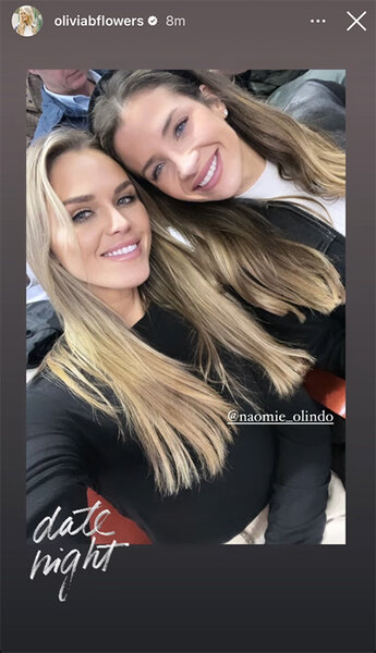 Olivia Flowers and Naomie Olindo of Southern Charm smile on Olivia's Instagram story.