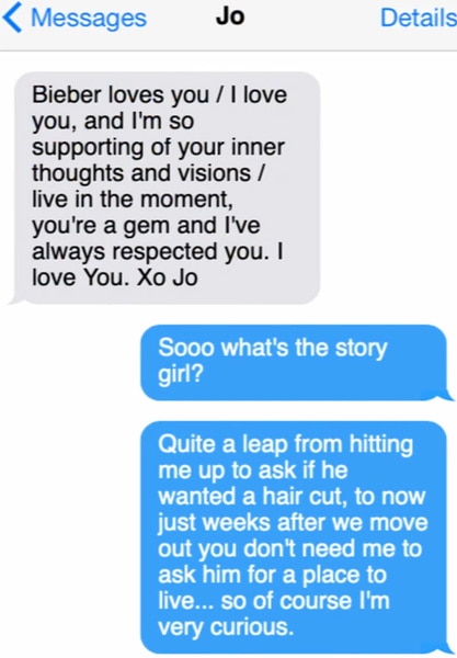 Text Message between Katie Maloney and Jo Wenberg
