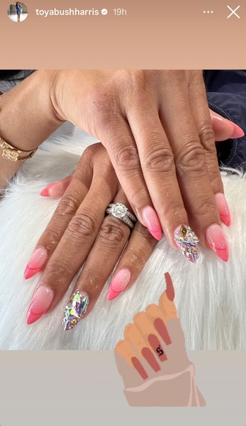 Toya Bush Harris' fresh manicure and engagement ring