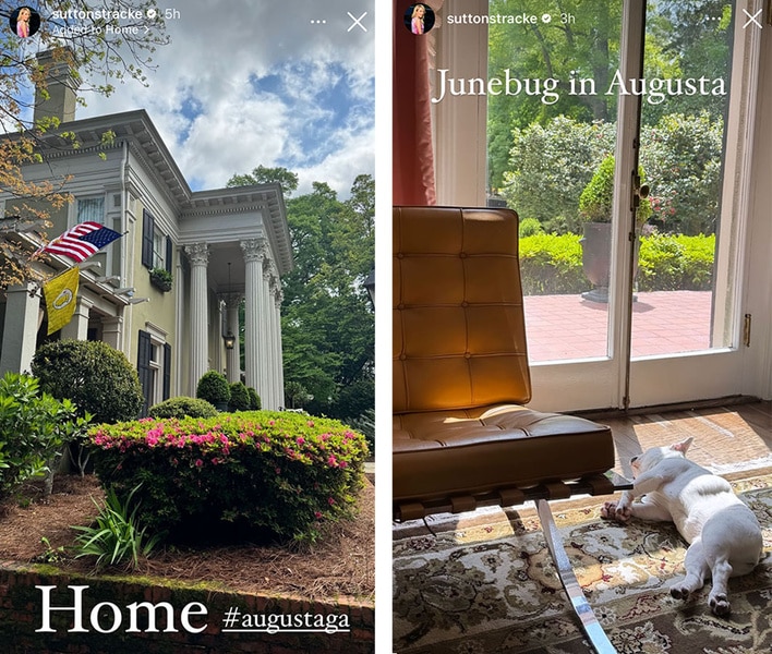 A series of Sutton Stracke's home in georgia and her dog laying in the sunshine