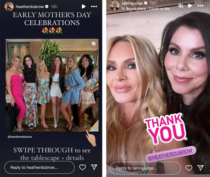 A split of the Real Housewives of Orange County cast and a selfie of Tamra Judge and Heather Dubrow.