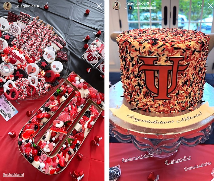 A series of candy and cake celebrating Milania Giudice's acceptance to The University of Tampa.