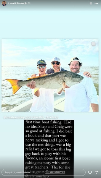Jarrett Thomas, Shep Rose, and Craig Conover on a fishing trip.