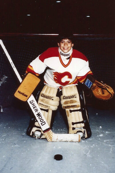 Jax Taylor in a hockey uniform as a kid.