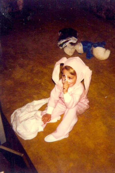 Lisa Hochstein as a child wearing a bunny costume.