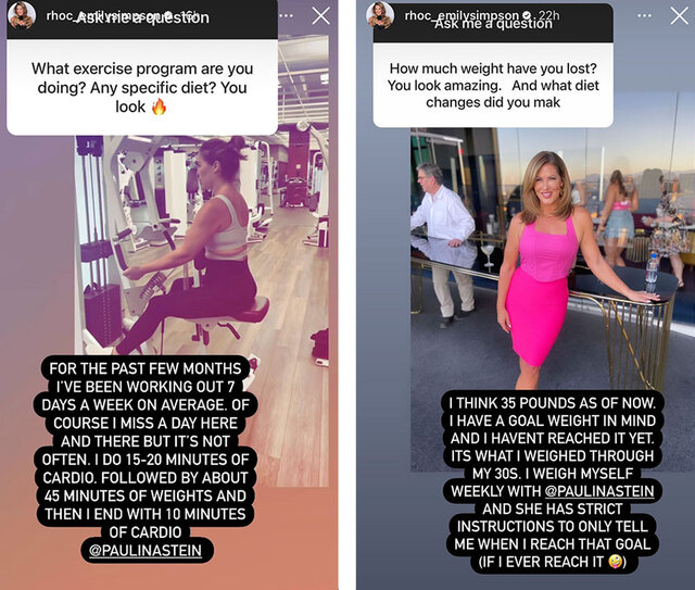 A series of instagram images of Emily Simpson and her health journey.