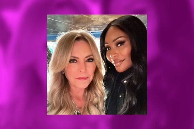 A photo of Sutton Stracke and Cynthia Bailey overlaid on colorful background.