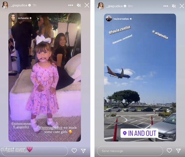 A split of Summer Moon Davies and Gia Giudice at an event together, and a plane landing in Los Angeles California.