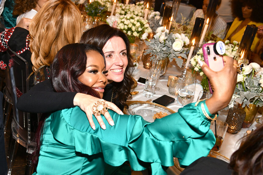 Phaedra Parks and Jenni Pulos-Nassos at Andy Cohen's Baby Shower