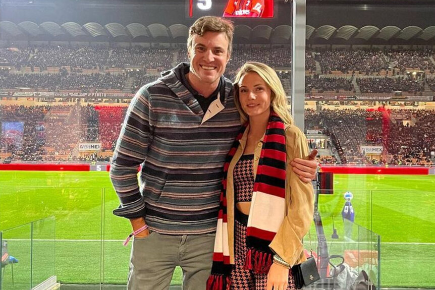 Shep Rose and Taylor Green standing together at a soccer stadium in Milan Italy.