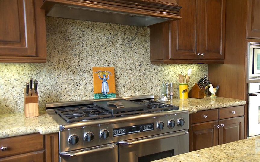 View of Taylor Armstrong's stove in her kitchen.