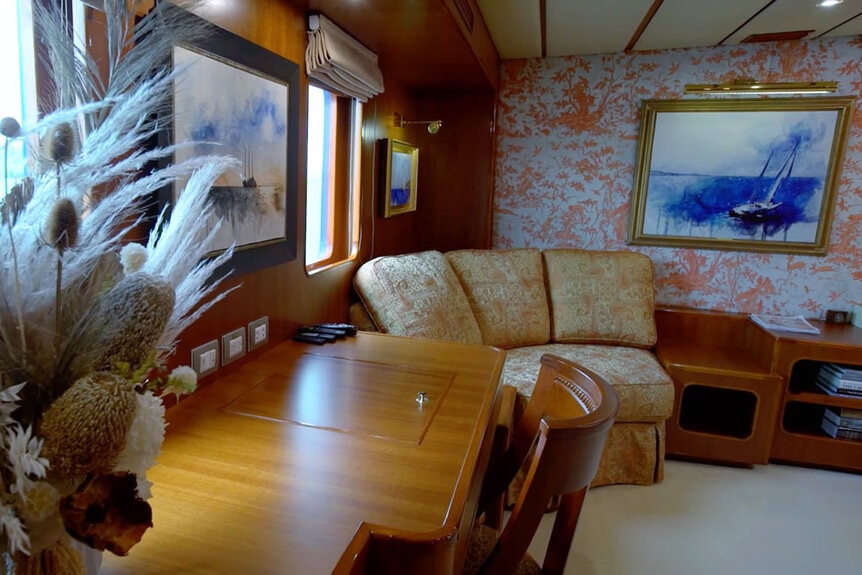 Super Yacht main cabin interior.