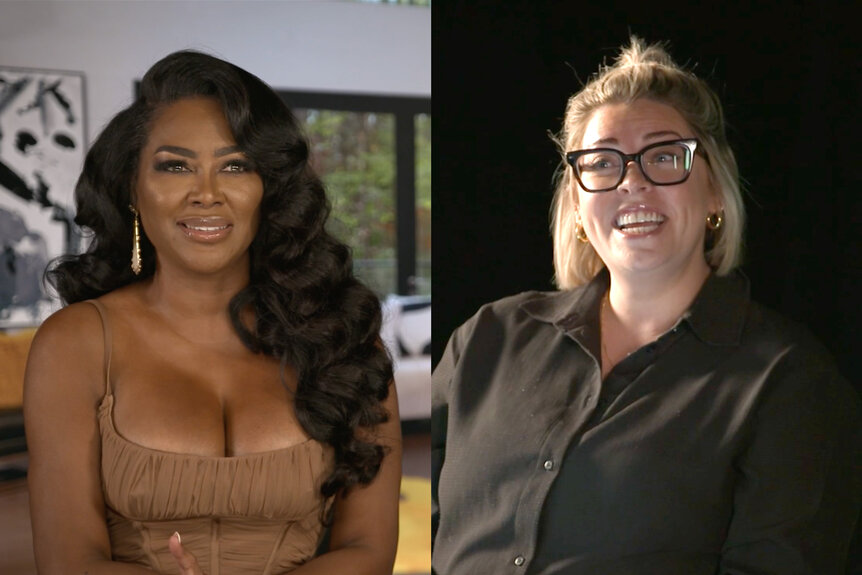 Split image of Kenya Moore and Real Housewives of Atlanta Producer Lizzie