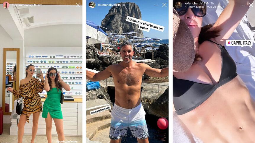 A series of images of Kyle Richards and her family on Vacation in Italy.
