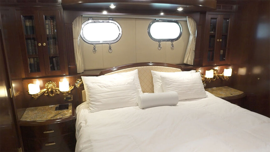 A bedroom on the Mustique yacht.