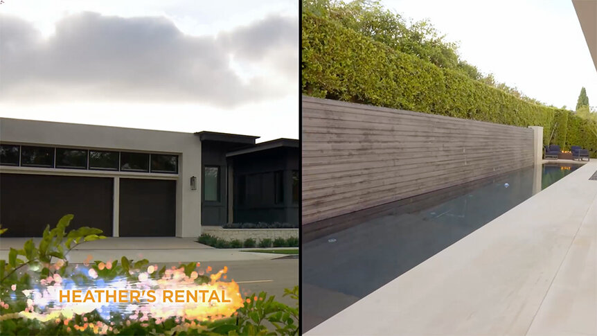 The exterior and pool of Heather Dubrow's modern styled rental home.