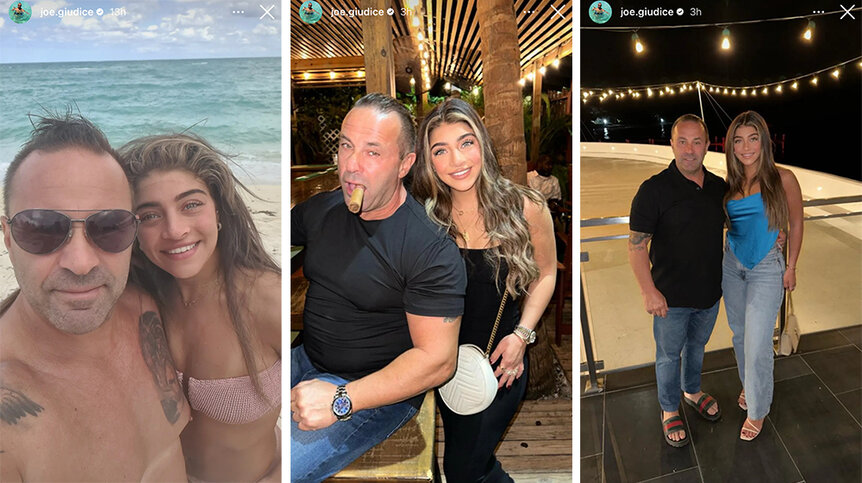 A split of Joe Giudice and Gia Giudice at the beach and at dinner together.