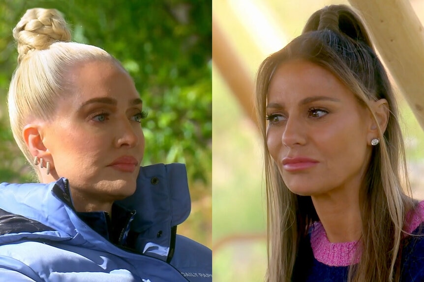 Split of Erika Jayne and Dorit Kemsley having an intense conversation with each other.