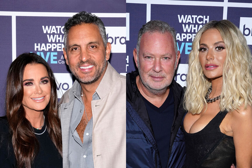 Split of Kyle Richards with Mauricio Umansky and Dorit Kemsley with Paul Kemsley at WWHL in NYC.