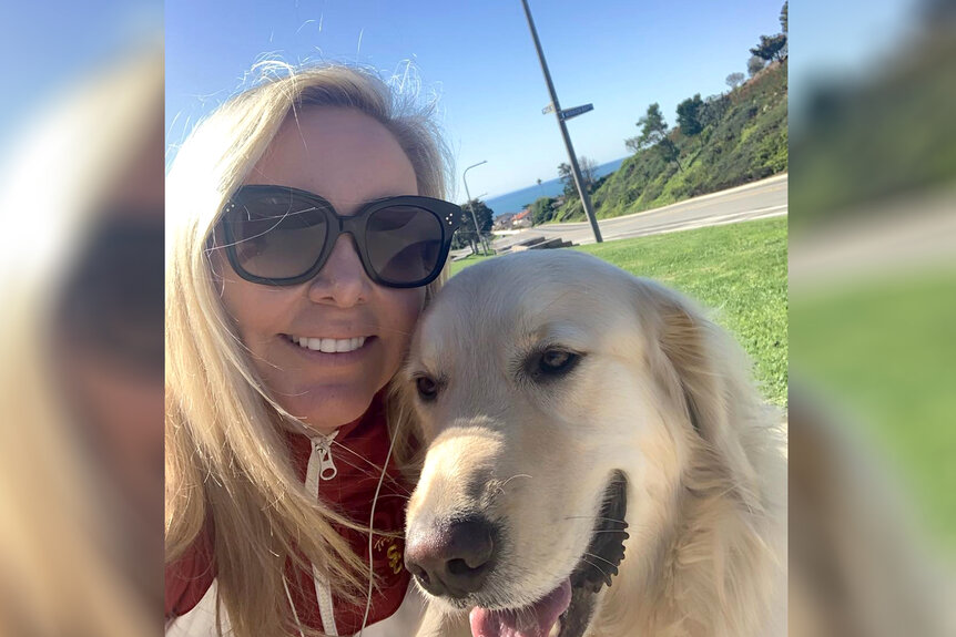 Shannon Beador while on a walk with her pet dog Archie.
