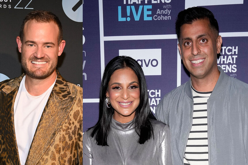 A split of Brian Kelly aka The Points guy at an event and Jessel Taank and Pavit Randhawa at WWHL.