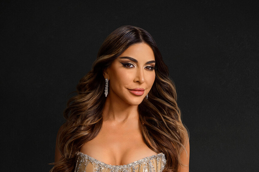 Taleen Marie, of The Real Housewives of Dubai, in a gold and jeweled gown.