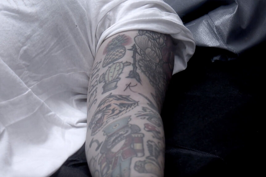 Kyle Richards's "K" tattoo appears on Morgan Wade's tattoo sleeve arm in The Real Housewives of Beverly Hills Season 13 Episode 6.