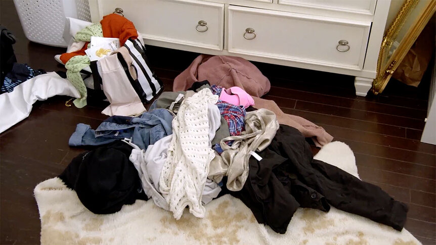 A pile of clothes on Maddi Reese's floor.