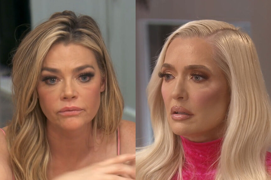 Split of Denise Richards and Erika Jayne during a conversation they have at Kyle Richards house.
