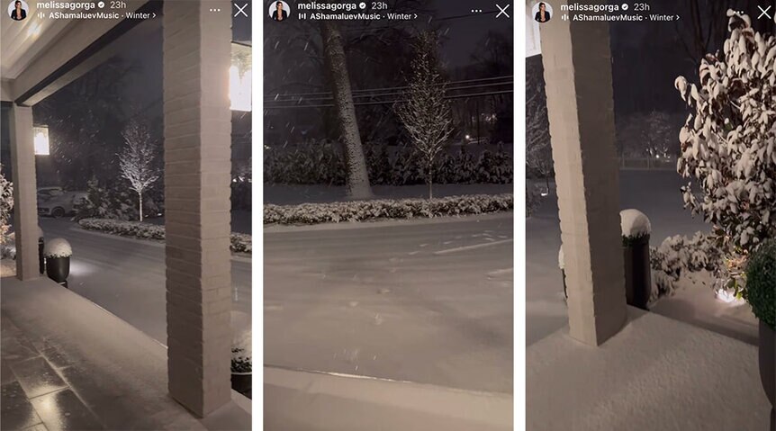 A split of snow outside of Melissa Gorga's home.