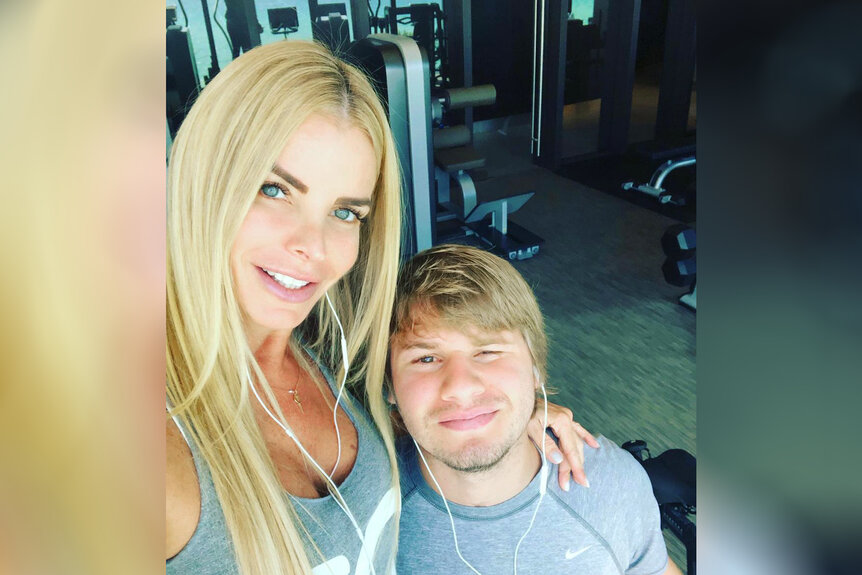 Alexia Echevarria Nepola with her son Frankie Rosello in a gym.