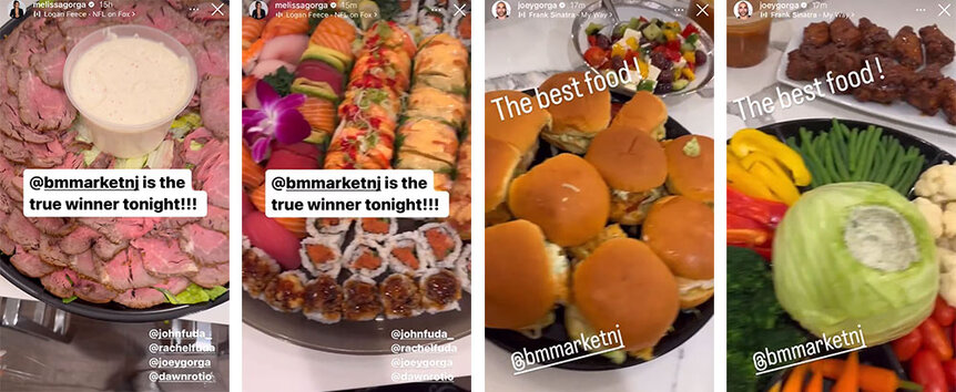 A split of various foods at Melissa Gorga's Superbowl party.