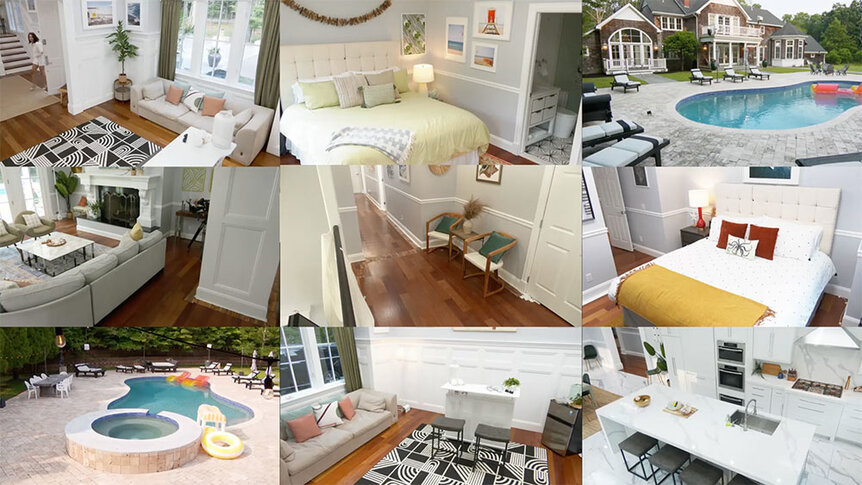 A collage of the different rooms in Summer House Season 8.