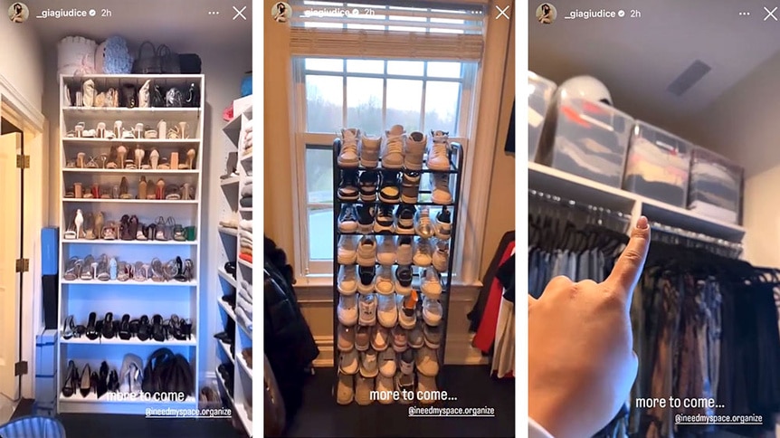 Splits of Gia Giudice's closet after it was organized and cleaned