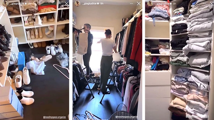 Splits of Gia Giudice's closet before it was organized and cleaned