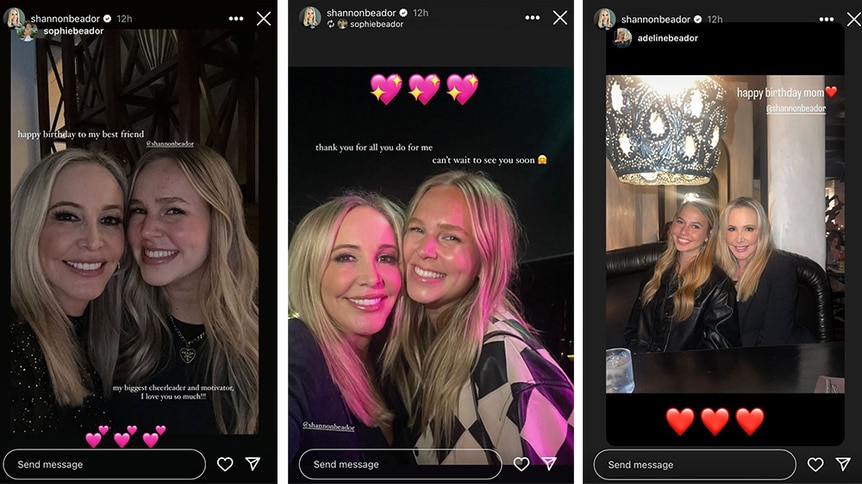 Shannon Storms Beador, Adeline Beador, and Sophie Beador post photos to their Instagram story.