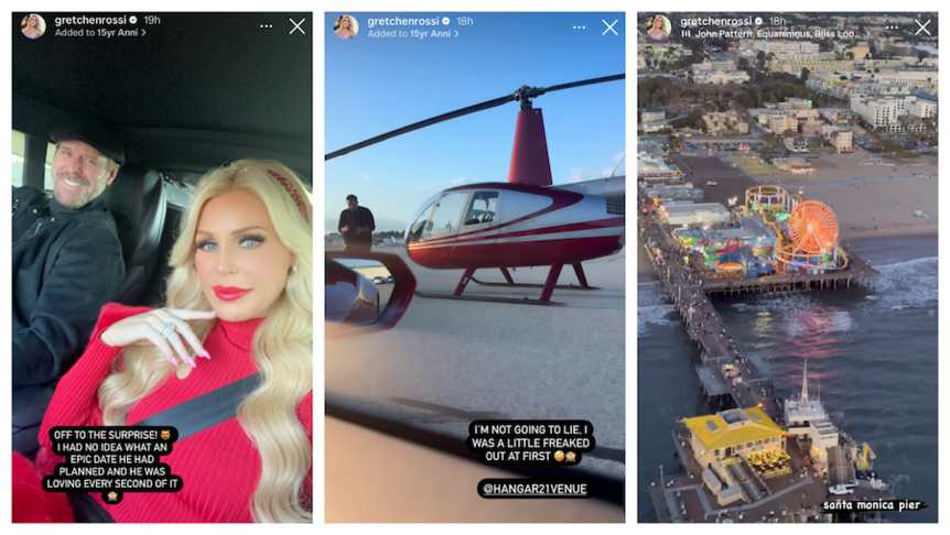 Three panels from Gretchen Rossi's Instagram Stories showing her with Slade Smiley