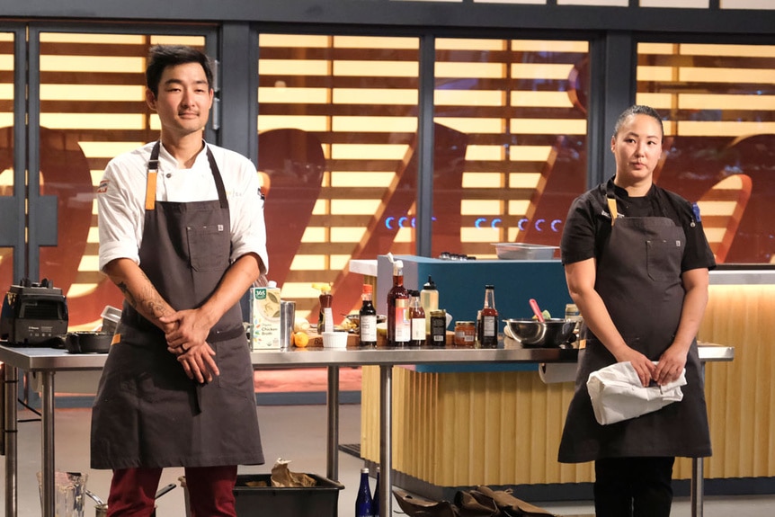 Soo Aan and Kaleena Bliss standing in the Last Chance Kitchen after winning a challenge