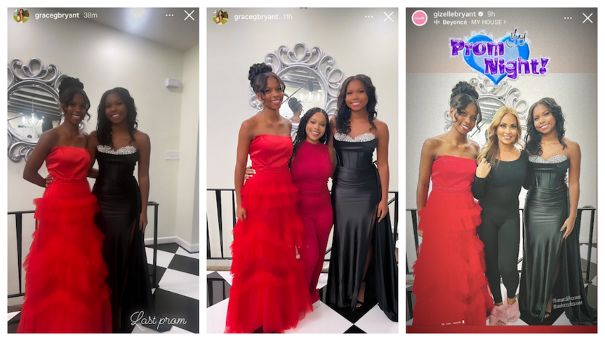 Angel, Adore, and Grace Bryant pose on prom night.
