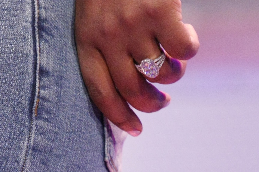 A closeup of Kandi Burruss' engagement ring.