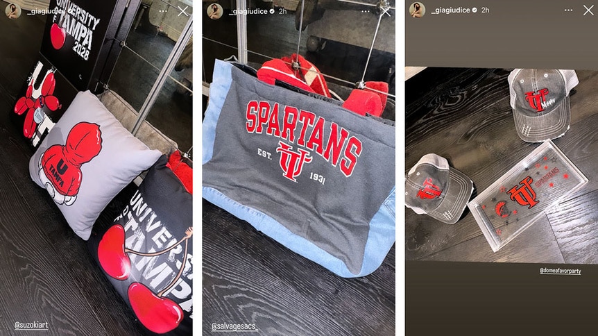A series of University of Tampa Merch