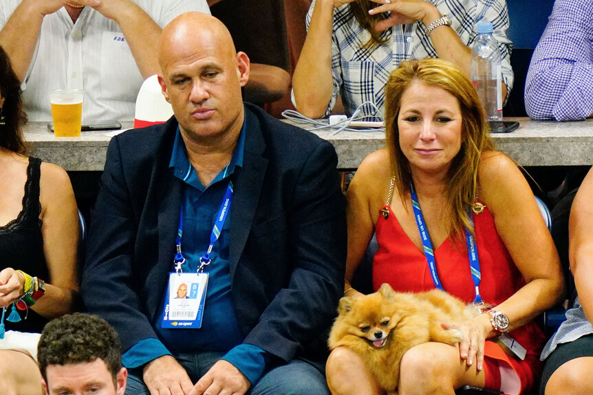 Jill Zarin and boyfriend Gary Brody with their dog at the US Open