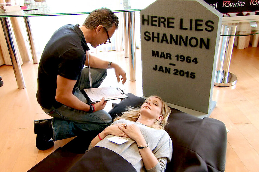 Shannon Beador and David Beador enact a fictitious funeral for Shannon Beador