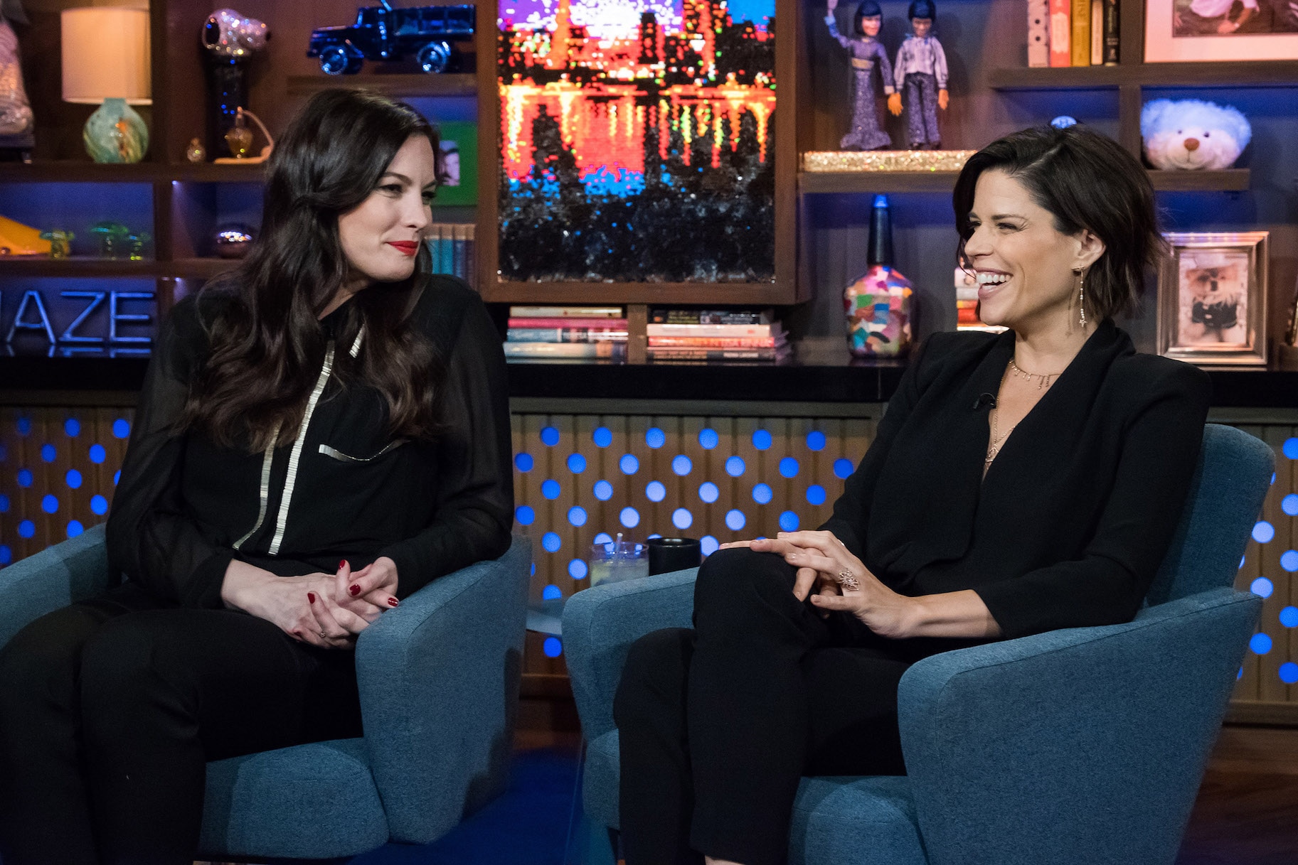 Liv Tyler and Neve Campbell Watch What Happens Live with Andy Cohen Photos